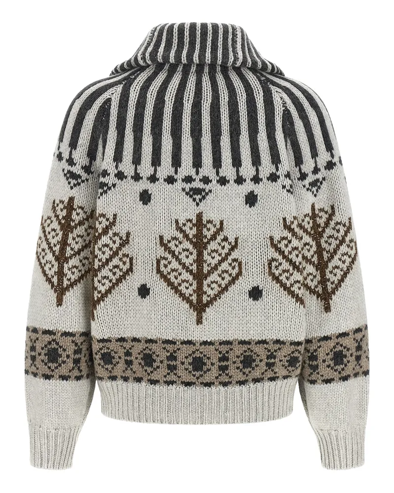 Brunello Cucinelli Geometric Patterned Cashmere Cardigan — Multicolor Multicolor