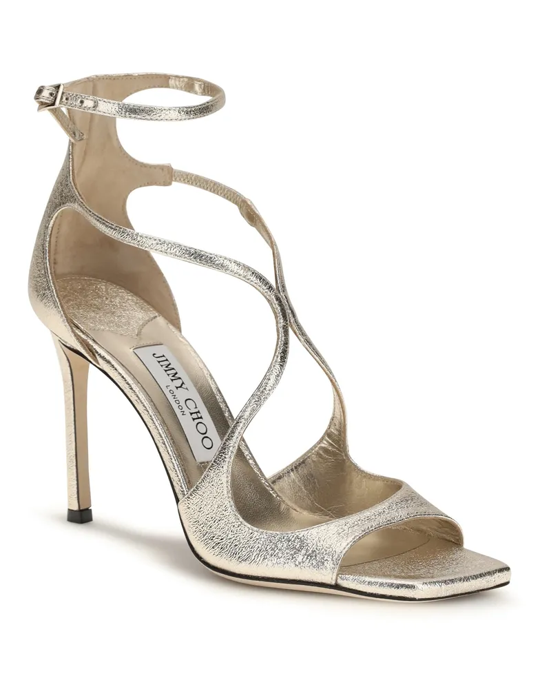 Jimmy Choo Women's Azia Glitter Sandals Platinum Calf Leather Bos Taurus Silver