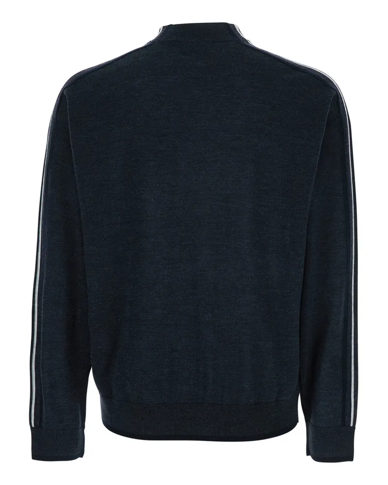 Emporio Armani Men's Dark Grey Crewneck Sweater With Stripe Detail Virgin Wool Tops Top Gray