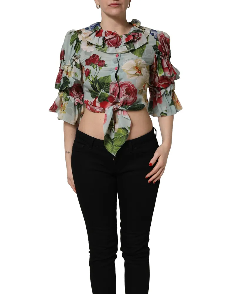 Dolce & Gabbana Women Multicolor Floral Silk Cropped Shirt Top Multicolor