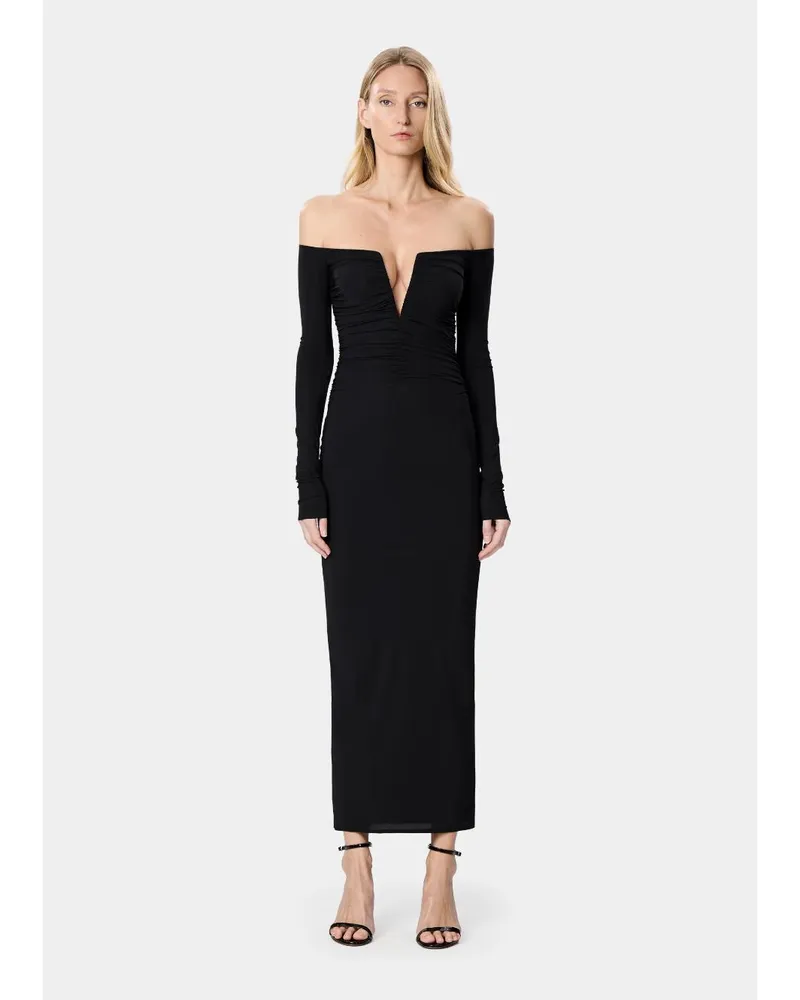 Amazuìn Off-The-Shoulder Ruched Dress — Black Black