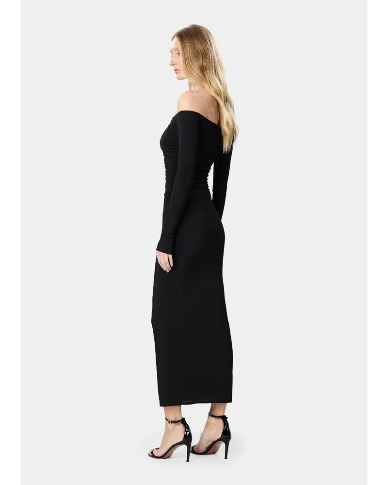 Amazuìn Off-The-Shoulder Ruched Dress — Black Black