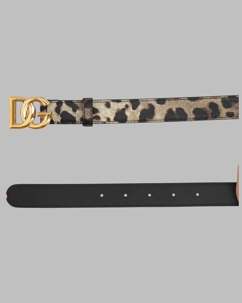 Dolce & Gabbana Leopard Print Patent Leather Belt — Multicolor Multicolor