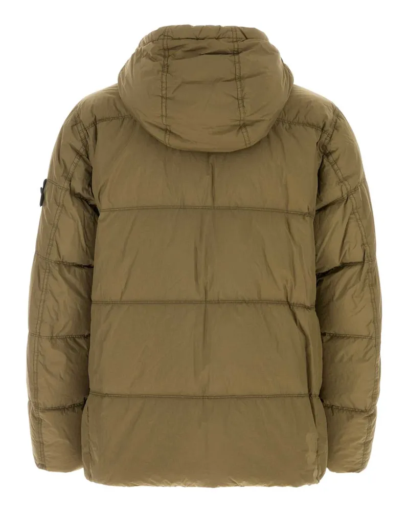 Stone Island Men's Army Green Nylon Down Jacket Giacche E Gilet Green