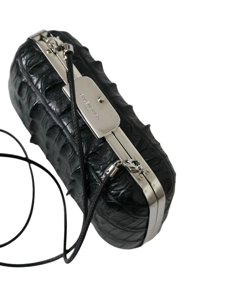 Balenciaga Women's Crocodile Leather Clutch Shoulder Black Skin Lamb Black