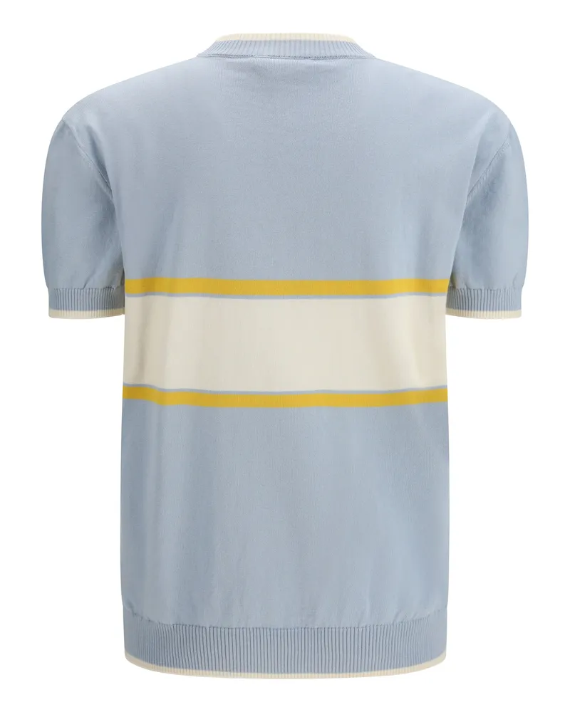 GCDS Men's Logo Script Crewneck With Short Sleeves Pale Blue-Yellow Cotton T-Shirts Blue/yellow And Polos Blue