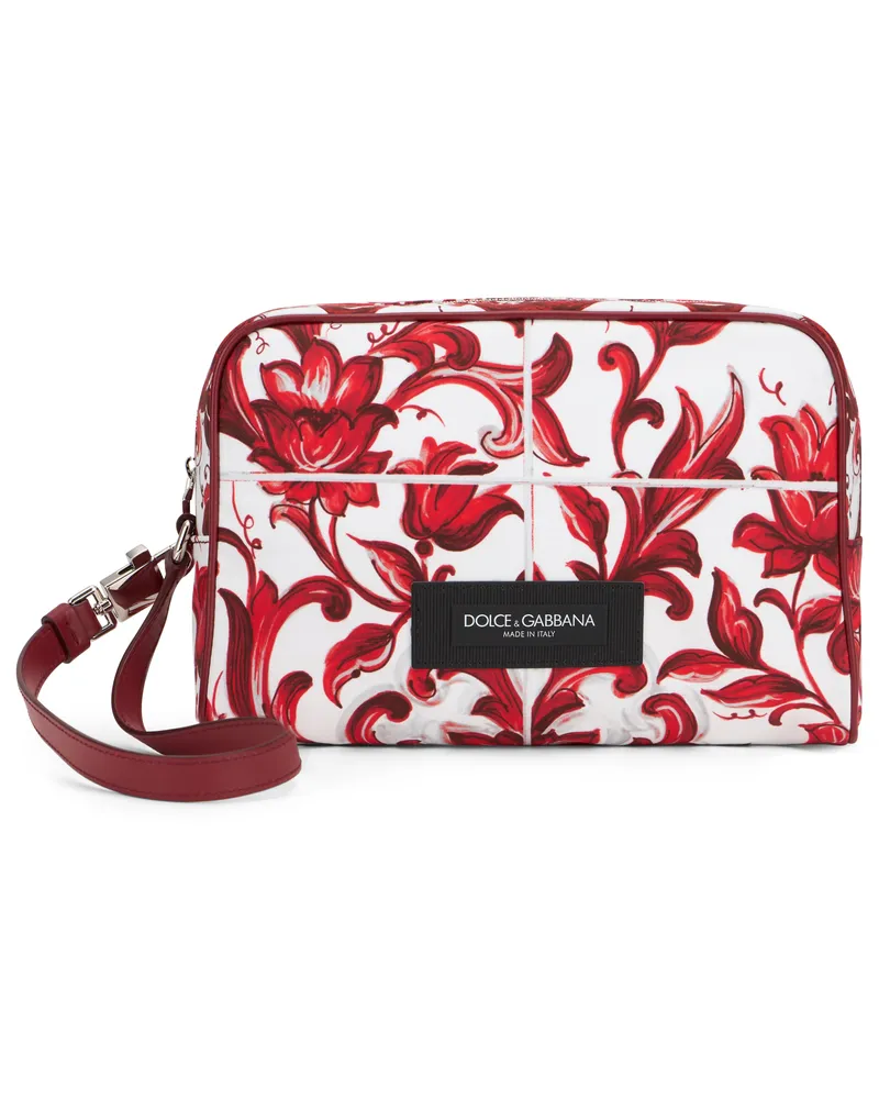Dolce & Gabbana Men's Clutch Bag Majolica Print Red Calfskin Wash Red