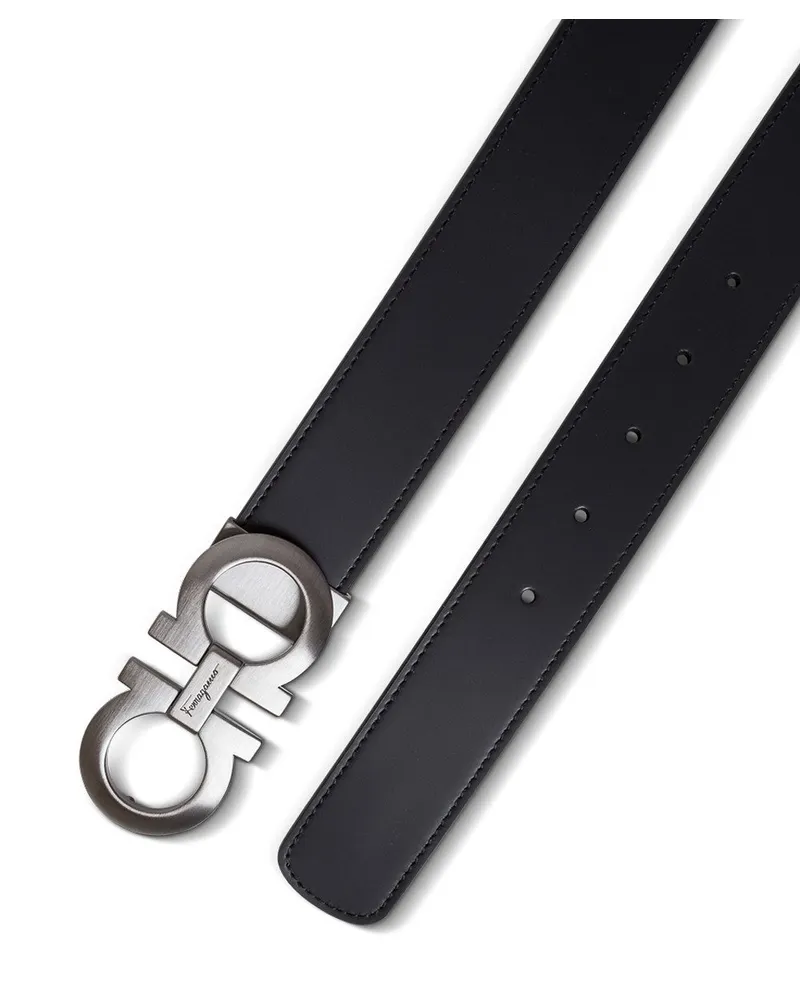 Ferragamo Men's Leather Belt With Gancini Buckle Black-Brown Calf Black