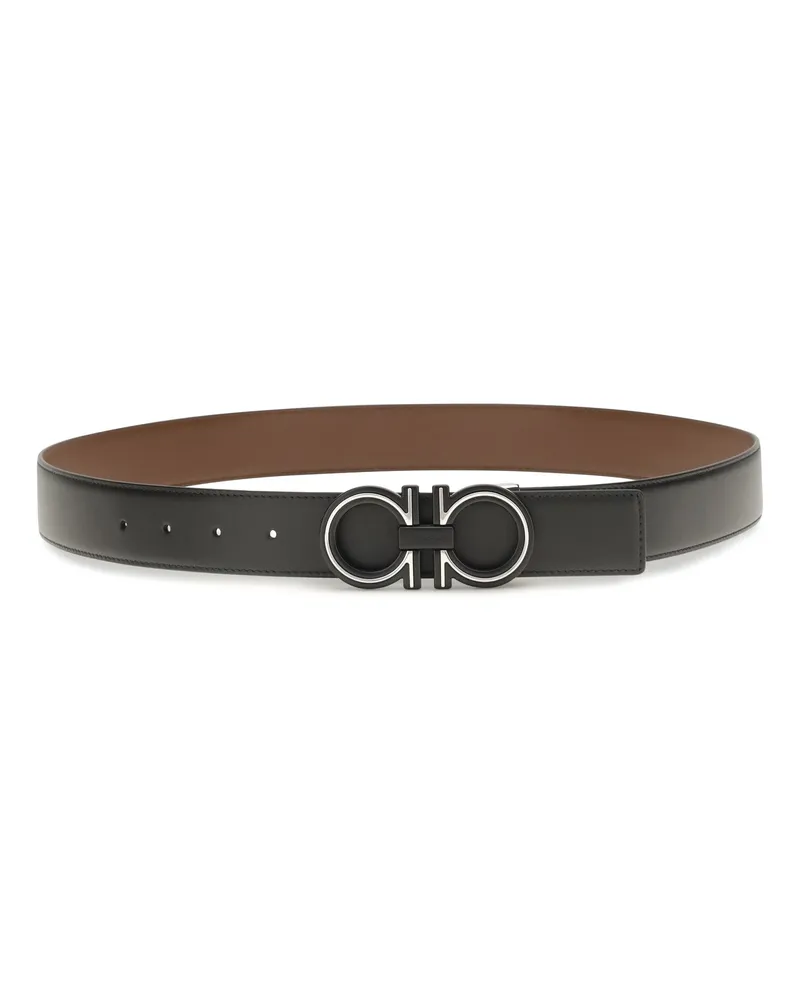 Ferragamo Men's Reversible Leather Belt Blue Patterned Navy Calf Bos Taurus E Braces Black
