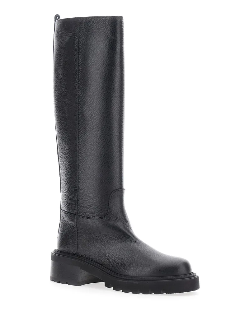 Via Roma 15 Women's Black Knee-High Slip-On Boots Grained Leather Cow Black