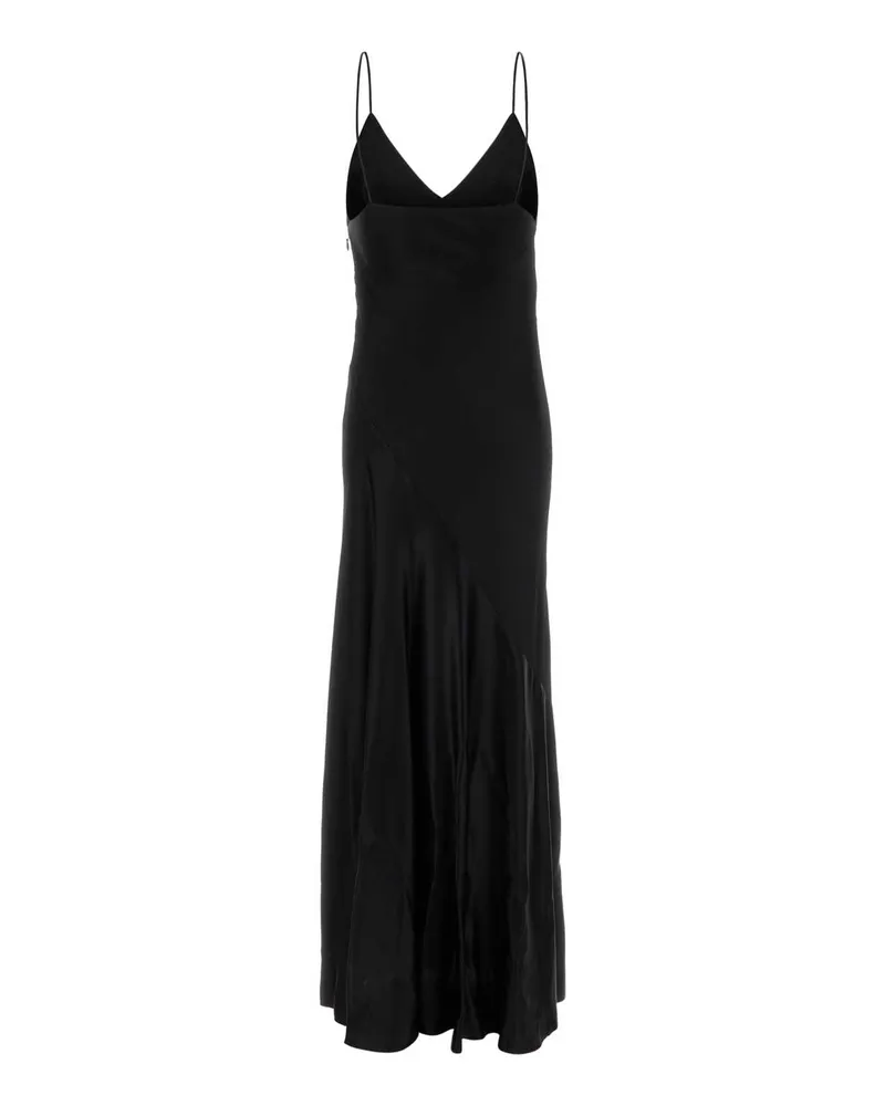 Alberta Ferretti Satin V-Neck Dress — Black Black