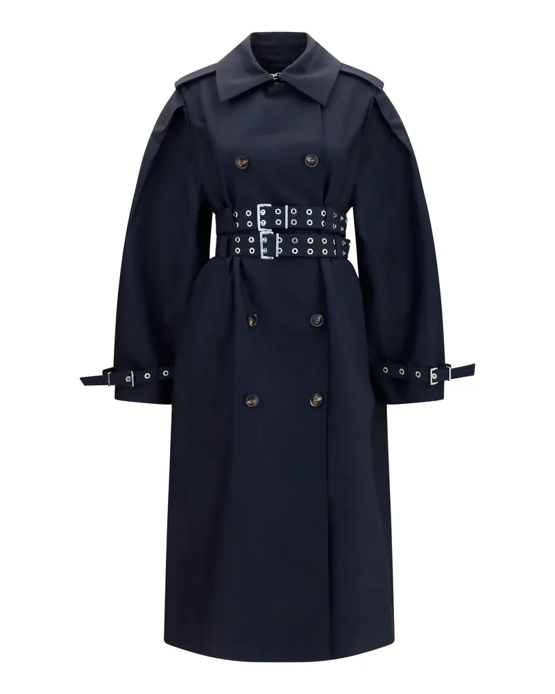 Ganni Cotton Puffed Sleeve Trench Coat — Black Black