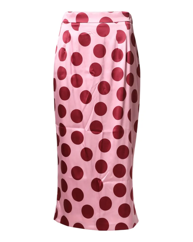 Dolce & Gabbana Women Pink Polka Dot Silk Pencil Cut Midi Skirt 04+se Pink
