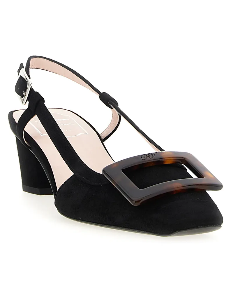 Roger Vivier Women's Black Goatskin Mid Heel Pumps Black