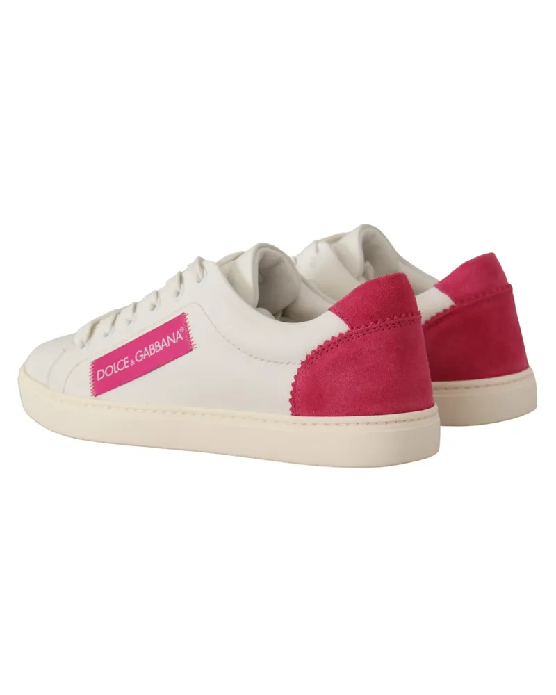 Dolce & Gabbana White Pink Leather Low Top Sneakers Womens Shoes White