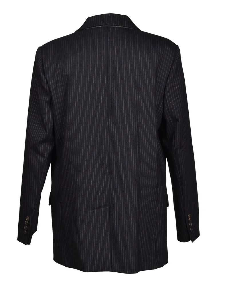 Brunello Cucinelli Virgin Wool Pinstripe Blazer — Navy Navy