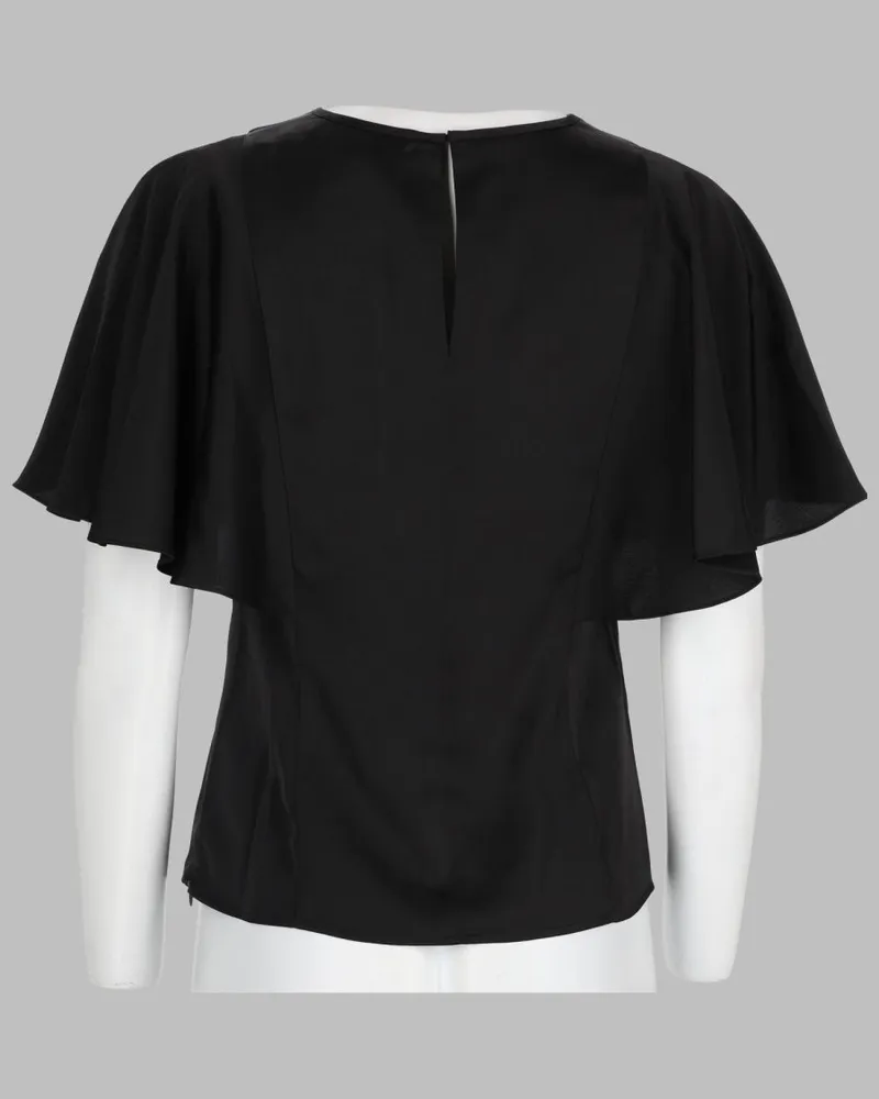 Michael Kors Satin Cape Sleeves Blouse — Black Black