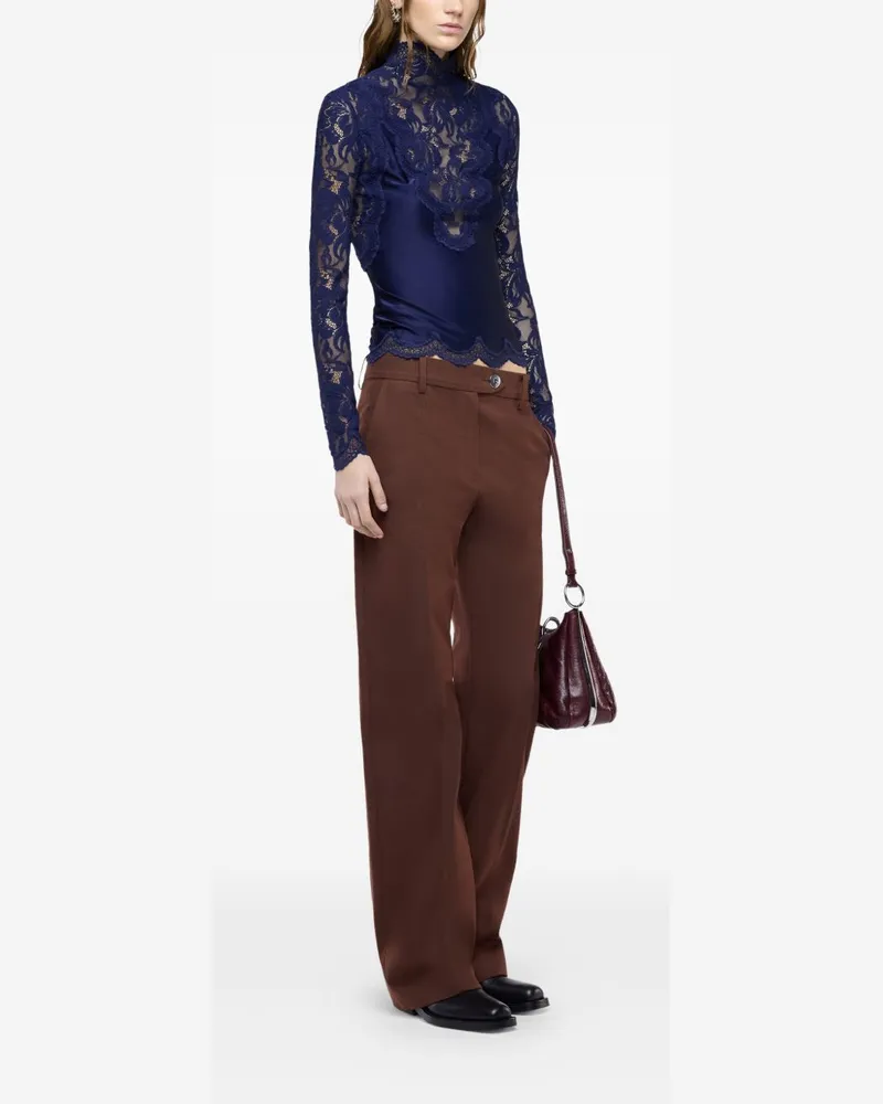 Paco Rabanne Floral Lace with Scalloped Edges Blouse — Navy Navy
