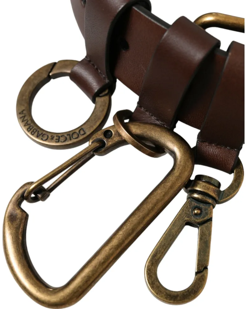 Dolce & Gabbana Men's Brown Calf Leather Gold Metal Buckle Belt Brown