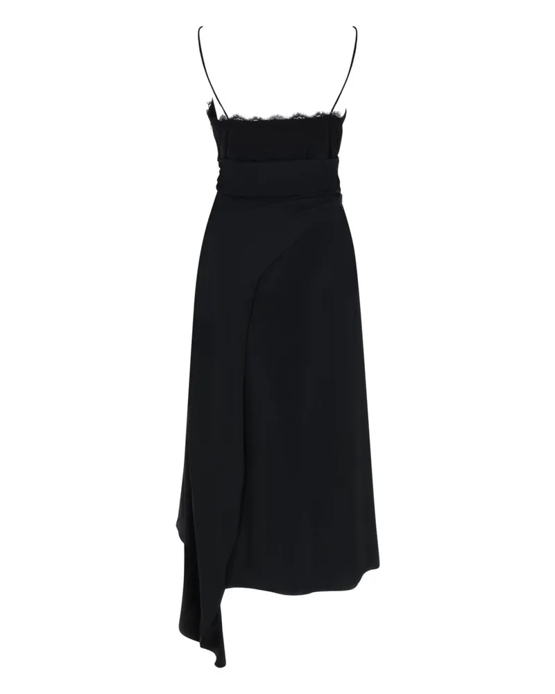 Moschino Lace-Trimmed Acetate Silk Midi Dress — Black Black