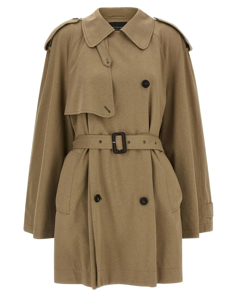 Balenciaga Double-Breasted Cotton Trench Coat — Beige Beige