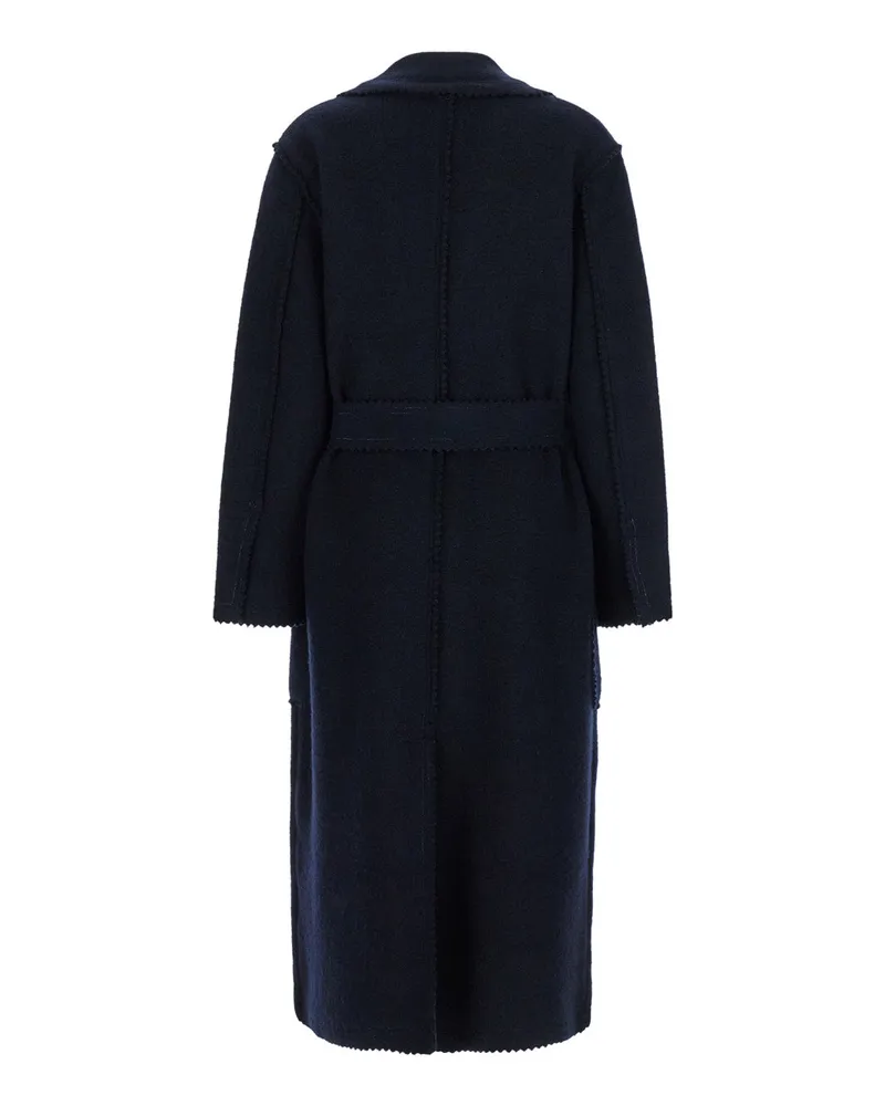Max Mara Women's Long Blue Coat With Belt Wool And Cashmere Navy