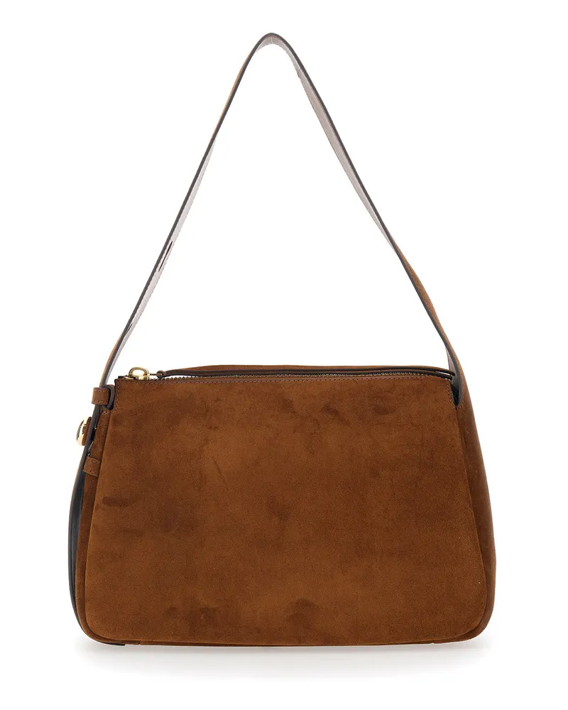 Tory Burch Women's Shoulder Bag Romy Grained Brown Leather Bovine Brown