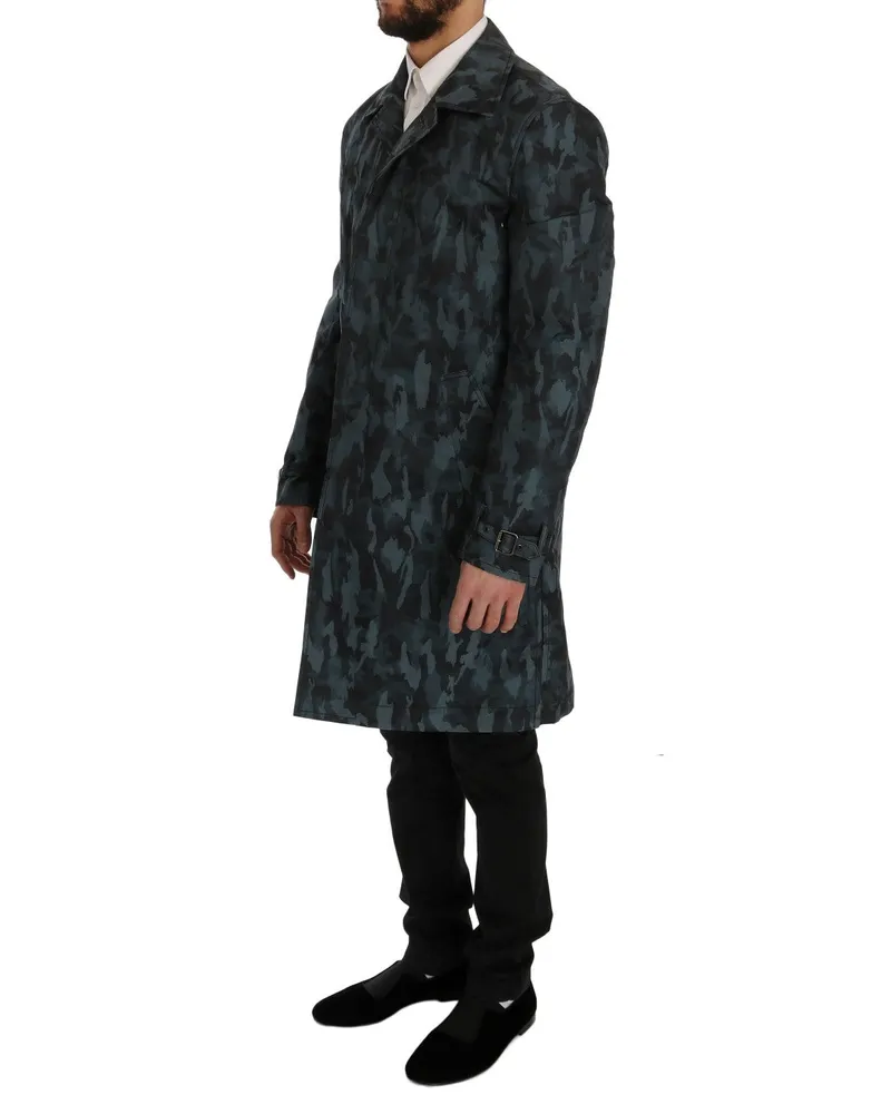 Dolce & Gabbana Men's Blue Camouflage Trench Hemp Clothing Blue