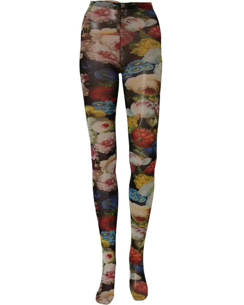 Dolce & Gabbana Women's Black Floral Print Tights Sheer Stockings Socks Nylon Clothing Black