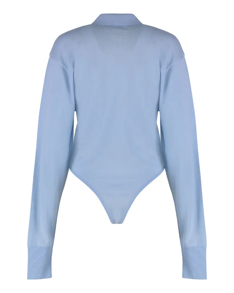 Jacquemus Women's The Tordu Merino Bodysuit Light Blue Wool Tops Top Blue