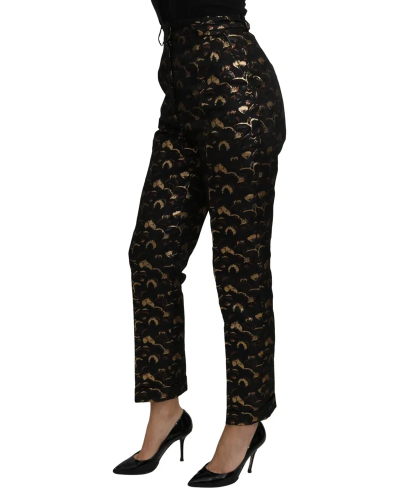 Dolce & Gabbana Women Black Gold Brocade High Waist Pants Black