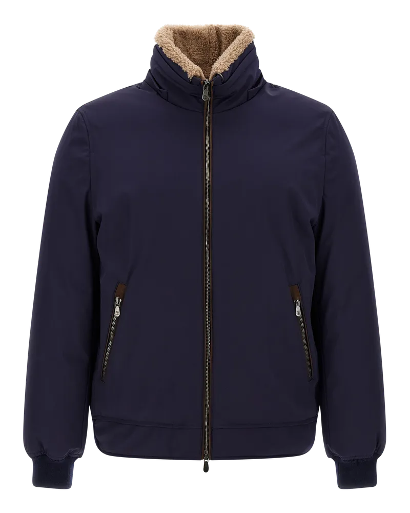 Brunello Cucinelli Padded with Shearling Collar Down Jacket — Navy Navy