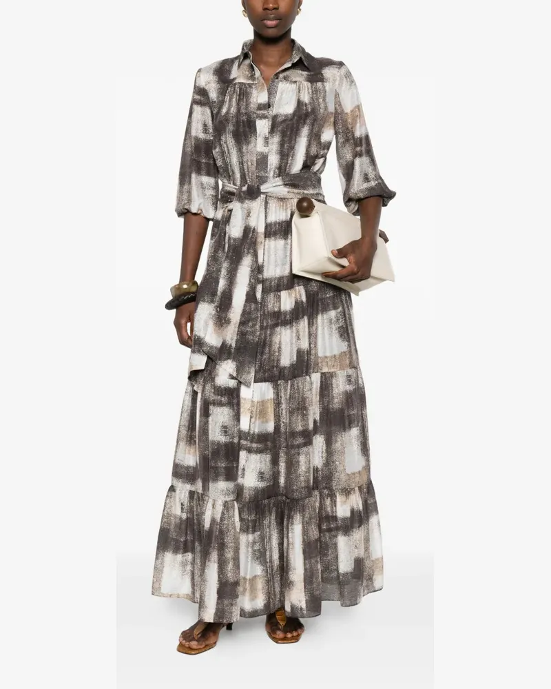 Kiton Women's Tie-Waist Tiered Maxi Dress Ss26 W Brown
