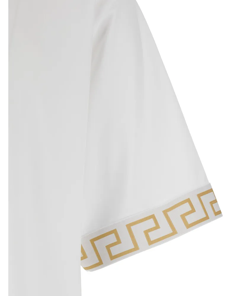 Versace Men's Crew Neck T-Shirt Greca Motif White Elastane T-Shirts And Polos White