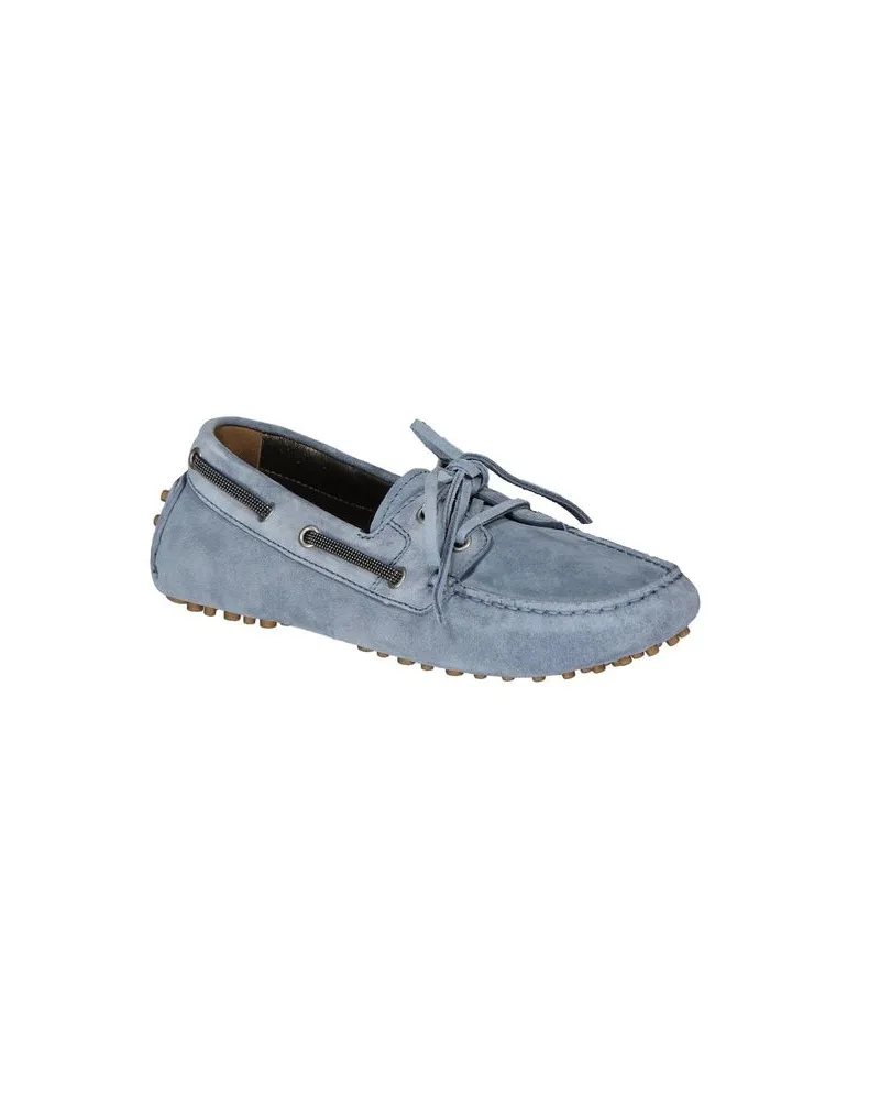 Brunello Cucinelli Women's Blue Leather Moccassin Shoe Blue