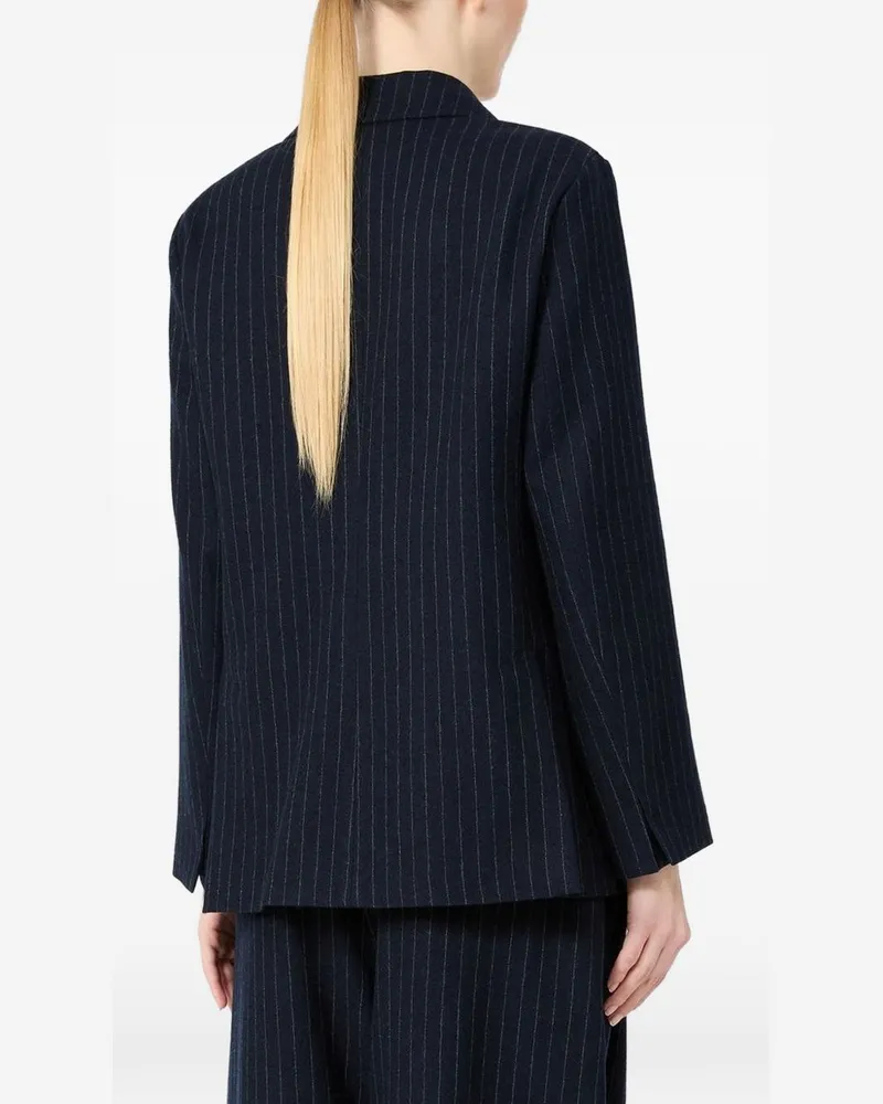 Max Mara Women's Blazer Zolfo Double-Breasted Pinstripe Wool Blue Virgin Jacket Navy