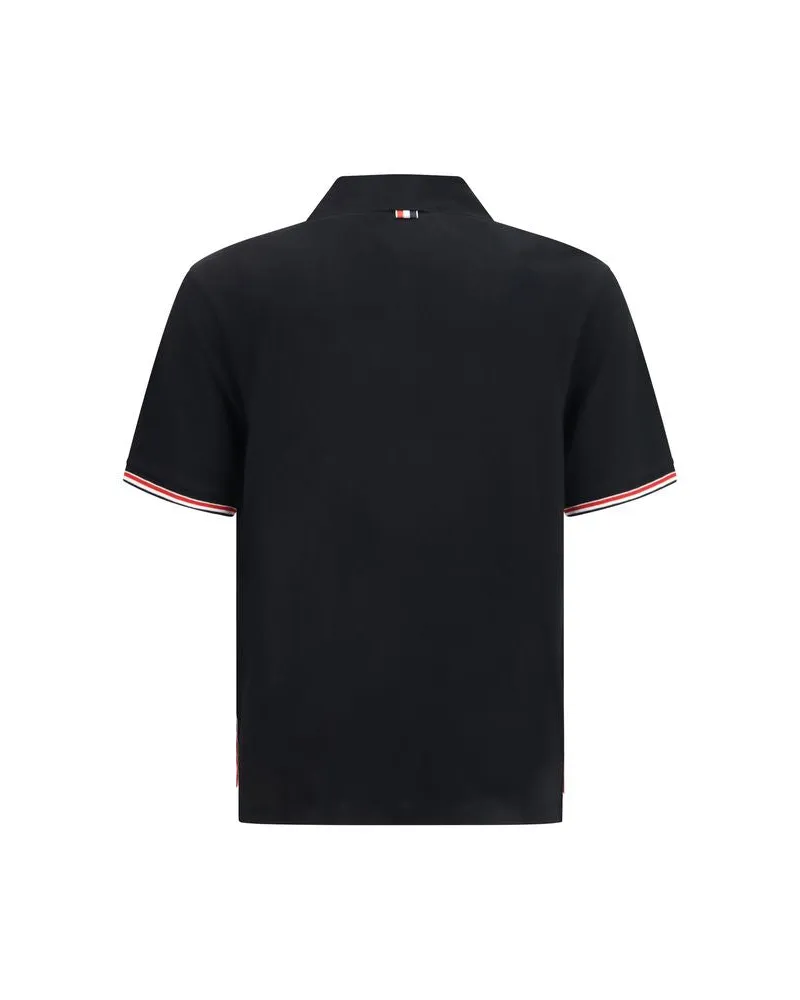 Thom Browne RWB-Striped Cotton Polo Shirt — Black 
