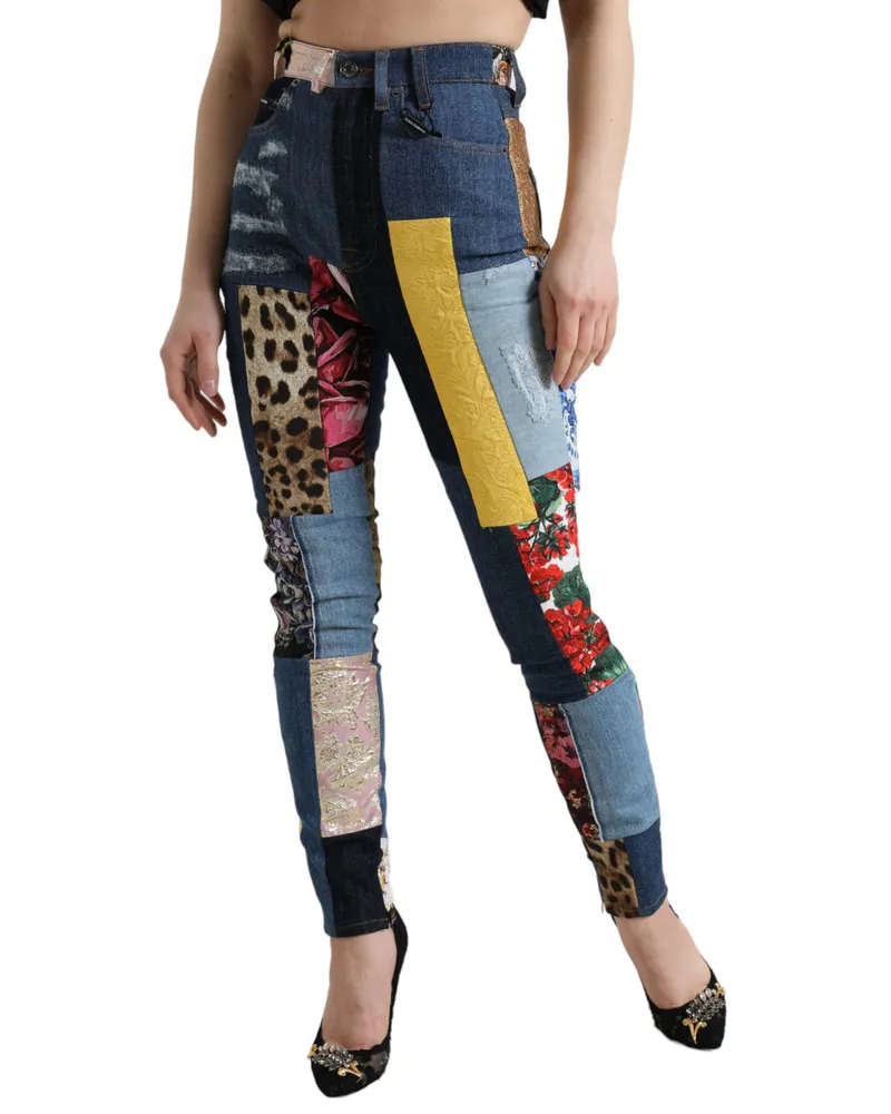 Dolce & Gabbana Women's Multicolor Patchwork Grace Skinny Denim Jeans Cotton Clothing Multicolor