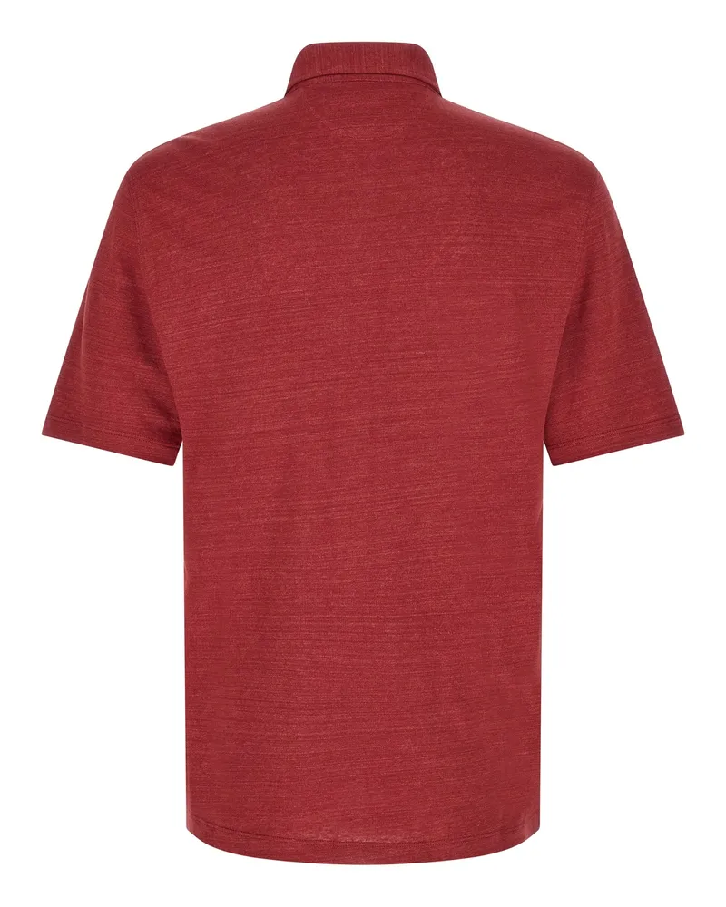 Brunello Cucinelli Men's Multicolor Linen Polo Shirt Red