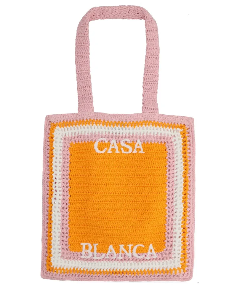 Casablanca Paris Unisex Tote Bag With Logo Orange Cotton Handbags Hand Orange