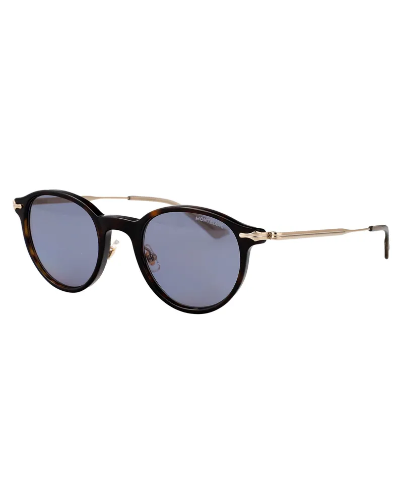 Montblanc MB0362S Metal Round-Frame Sunglasses — Black Black