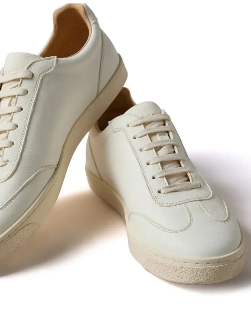 Brunello Cucinelli Men's Logo-Print Leather Sneakers Ss25 M Off-white