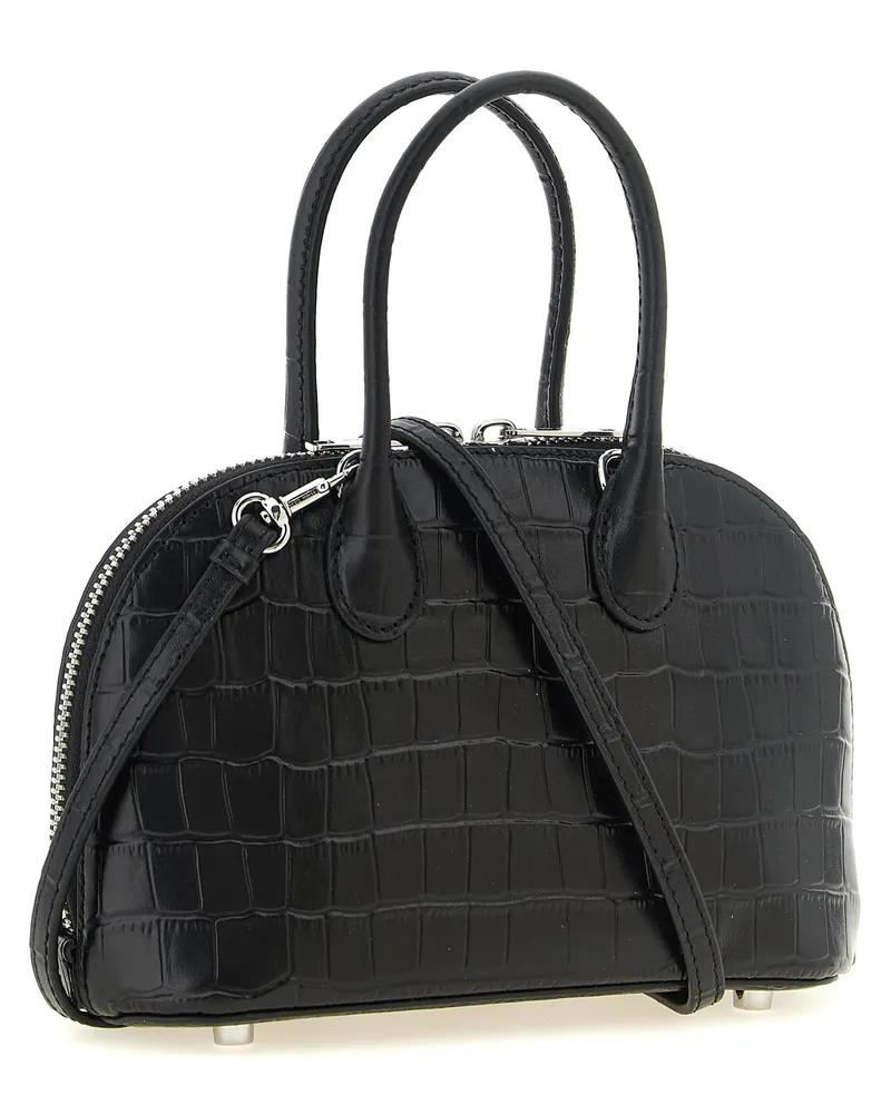 Self-Portrait Crocodile-Embossed Leather Shoulder Bag — Black Black