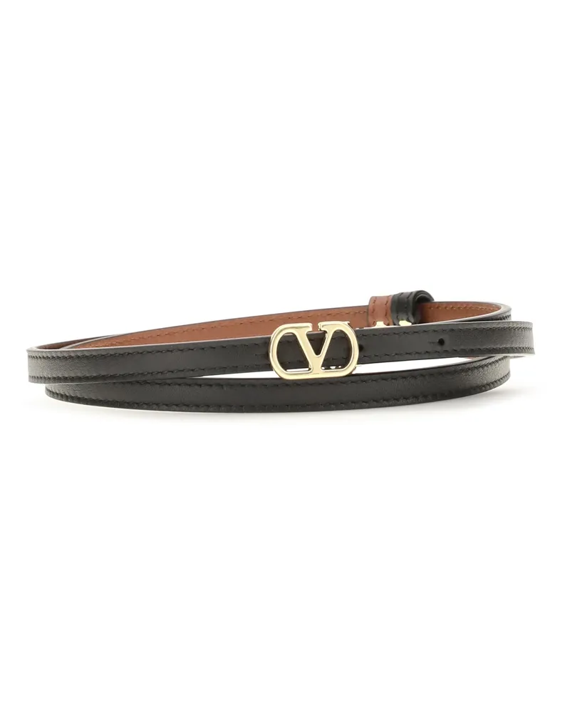 Valentino Garavani Women's Reversible Vlogo Signature Glossy Calfskin Belt Nero-Deep Caramel Calf Leather Bos Taurus E Braces Nero/deep Black