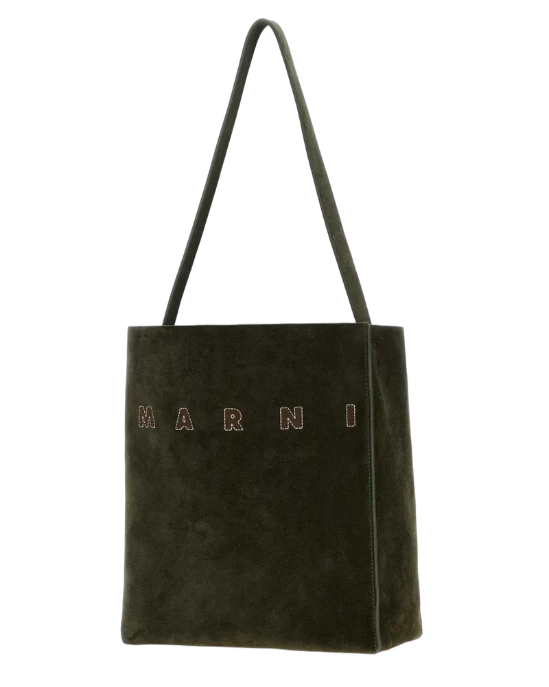 Marni Women's Bottle Green Suede Small Museo Shoulder Bag Cigar Exterior: Bovine Leather Clutch Green