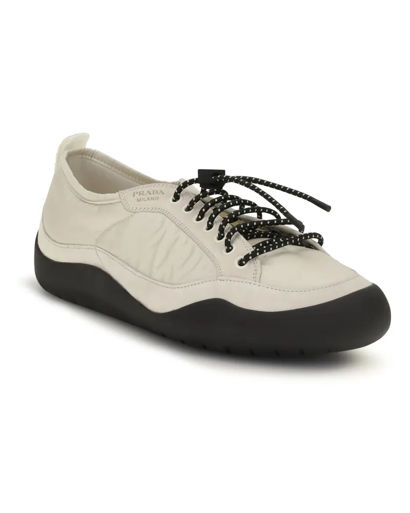 Prada Men's Leather And Fabric Sneakers Avorio Beige