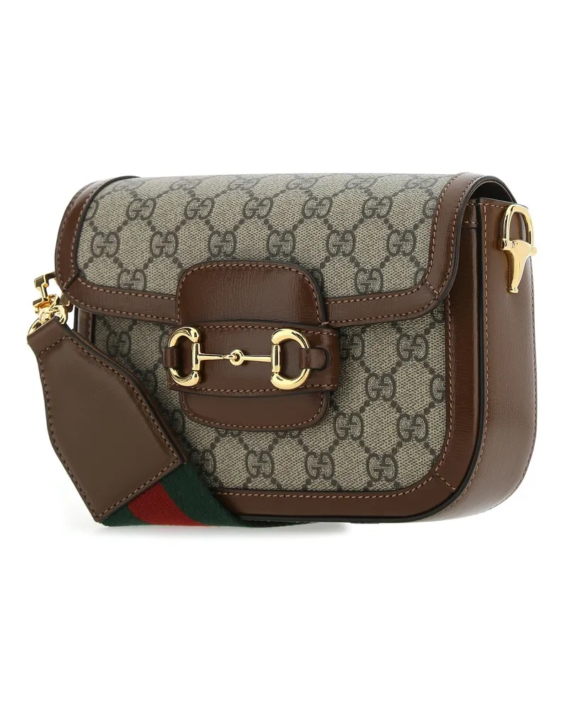 Gucci Women's Gg Supreme Fabric And Leather Mini Horsebit 1955 Crossbody Bag 8565 Borse A Tracolla Brown