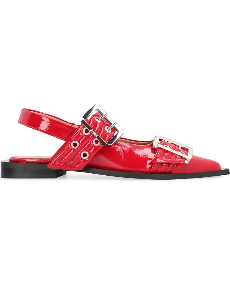 Ganni Women's Feminine Buckle Faux Leather Slingback Pumps Red Polyurethane Ballerina Shoes Red