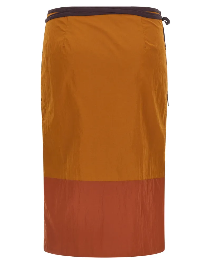 Saint Laurent Color-Block Nylon Skirt — Orange Orange