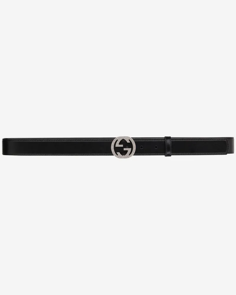 Gucci Men's Leather Belt With Logo Black Black